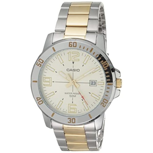 Casio Classic Two-Tone Stainless Steel Band Date Indicator Watch (Model: MTPVD01SG-9BV)
