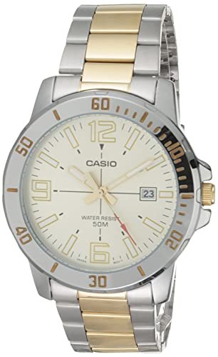 Casio Classic Two-Tone Stainless Steel Band Date Indicator Watch (Model: MTPVD01SG-9BV)