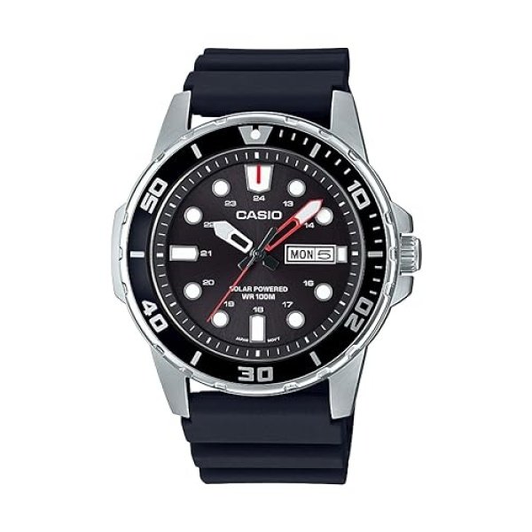 Casio MTPS110 Series | Unisex Analog Watch | 100M WR | Stainless Steel Case | 3 Hand Analog (HR, Min, SEC) | Date Display | Low Battery Alert | Diver Inspired Styling | Solar Powered