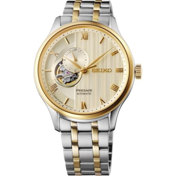 Seiko SSA464 Watch for Men - Presage Collection - Stainless Steel Case, Leather Strap, Elegant Design, Precision Timekeeping, Gold