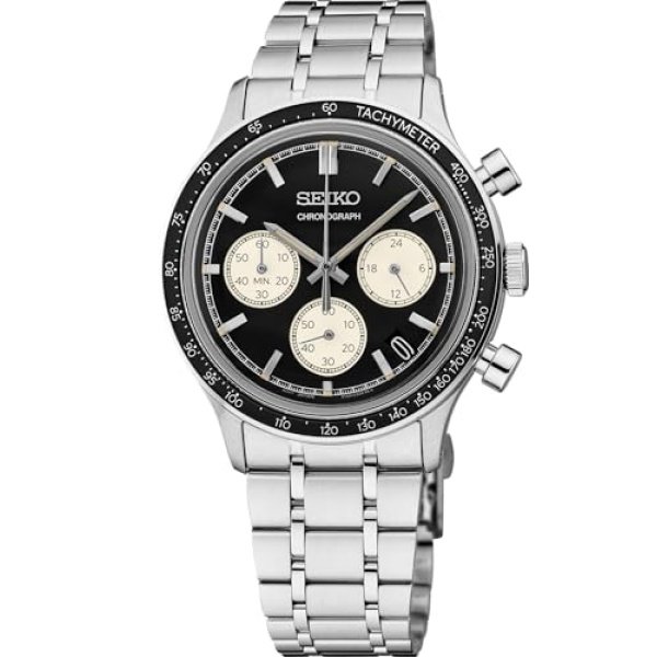 SEIKO SSB479 Men's Stainless Steel Analog Quartz Chronograph Wrist Watch, 3-Year Battery, Date Calendar, 100M Water-Resistant - Deep Black