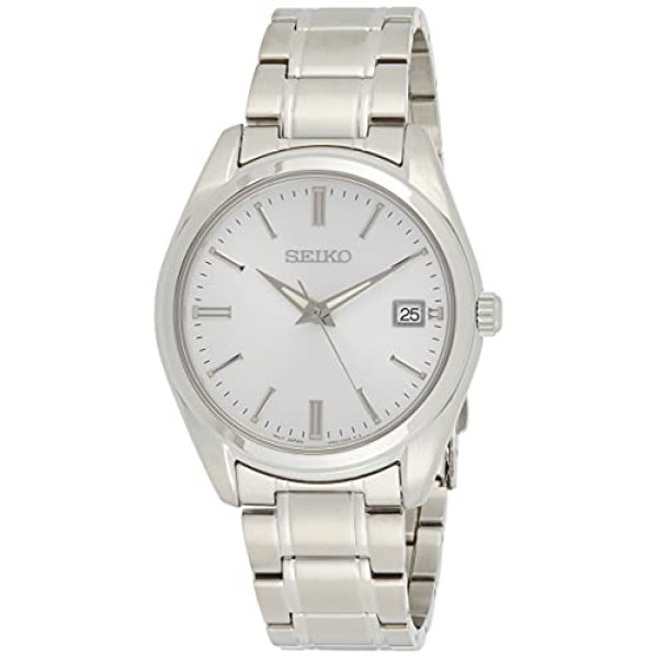 Seiko SUR307 Watch for Men - Essentials - Silver Dial with Sunray Finish, Date Calendar, LumiBrite Hands, Stainless Steel Case & Bracelet, and 100m Water Resistant