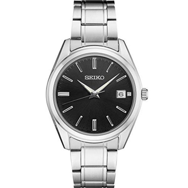 Seiko SUR311 Watch for Men - Essentials - Black Dial, Date Calendar, LumiBrite Hands, Stainless Steel Case & Bracelet, and 100m Water Resistant